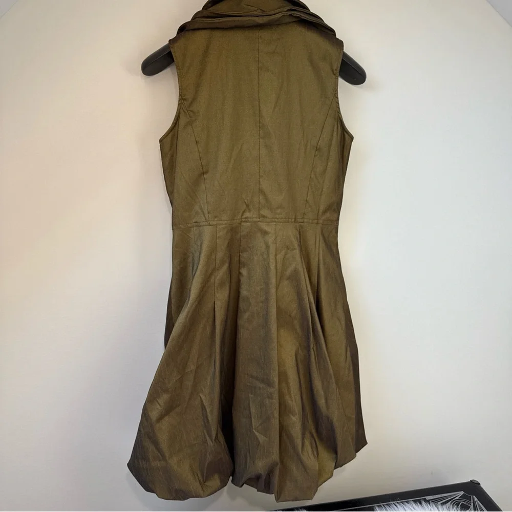 Samuel Dong Gold Triple Collar Sleeveless Bubble Dress Small Metallic Olive - Picture 7 of 12